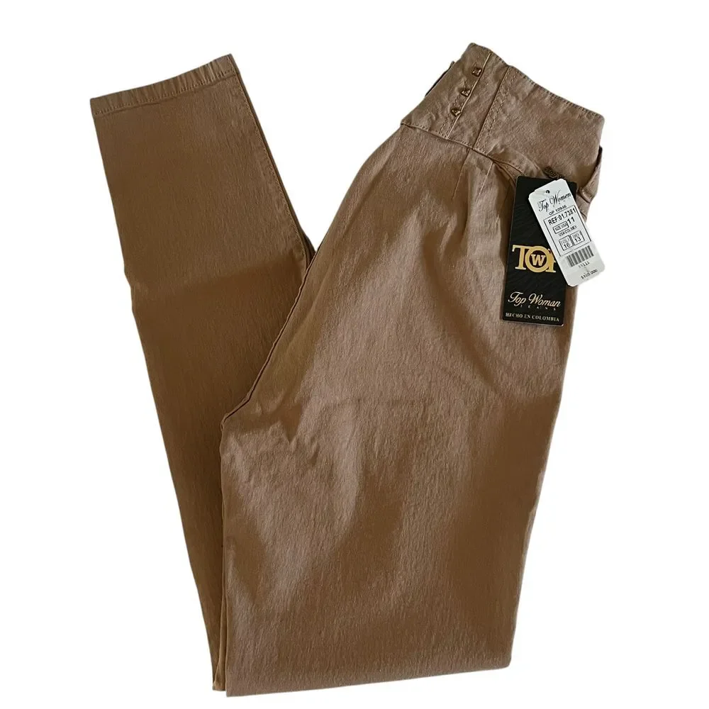 Top Women Khaki High-Waisted Pants No Pockets Size 11 Stretch fabric Casual wear